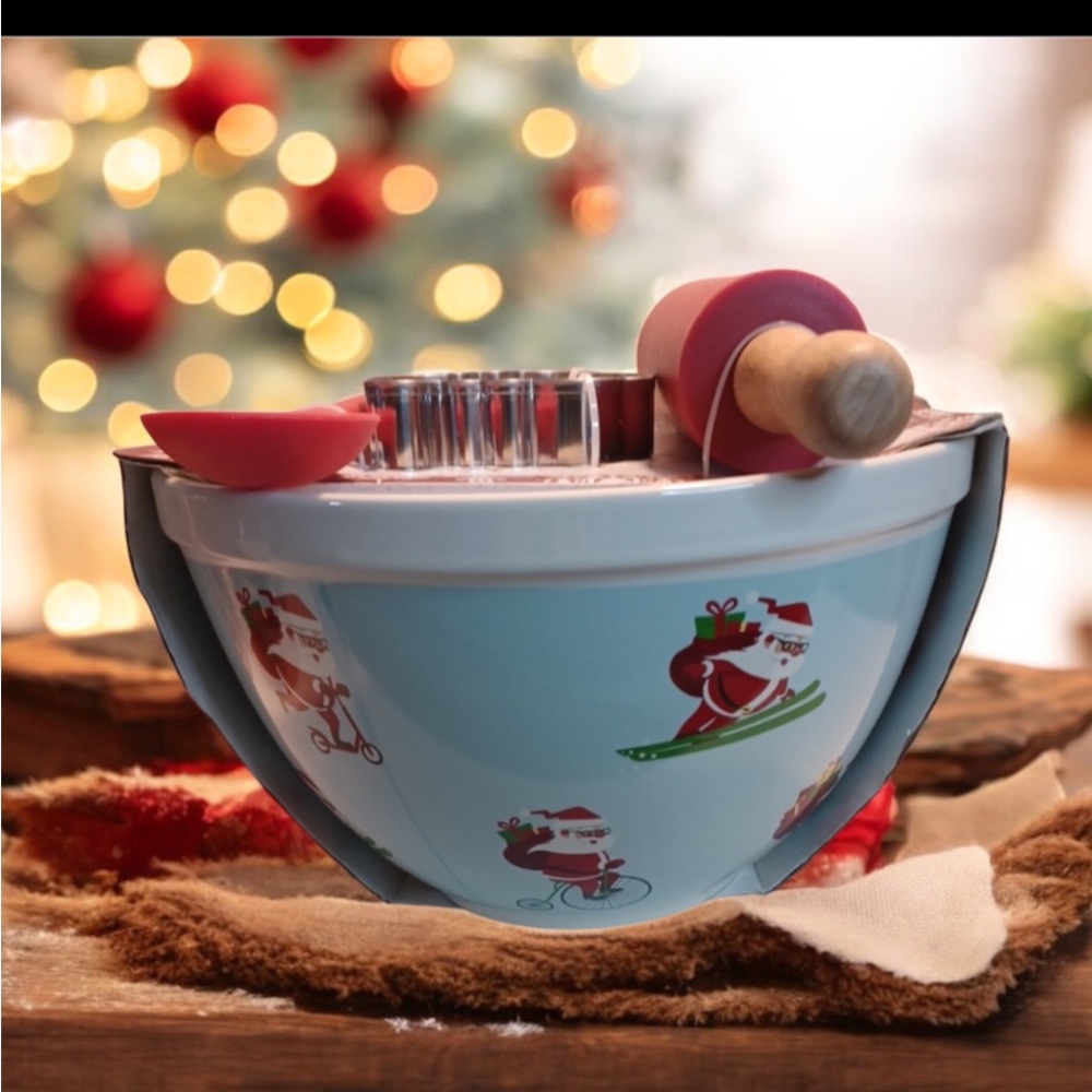 Festive Santa Mixing Bowl Set with Utensils